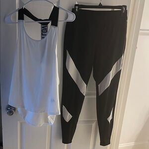 White top & Black Leggings with White Stripes set